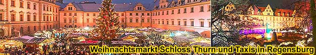 Romantischer Weihnachtsmarkt auf Schloss Thurn und Taxis in Regensburg an der Donau