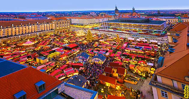 Weihnachtsmarkt-Reisen Dresden Elbe, Dresdner Striezelmarkt 2024 2025, Sachsen.