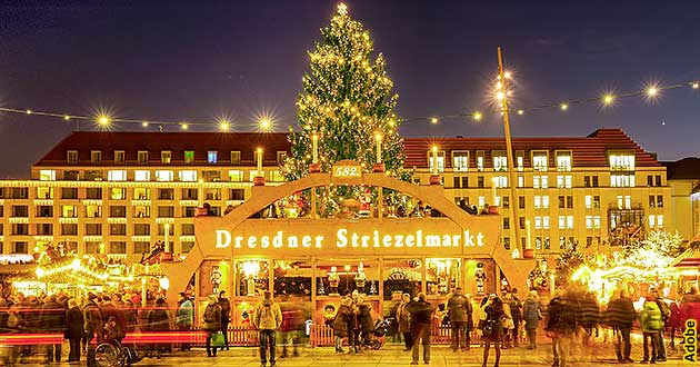 Weihnachtsmarkt-Reisen Dresden Elbe, Dresdner Striezelmarkt 2024 2025, Sachsen.