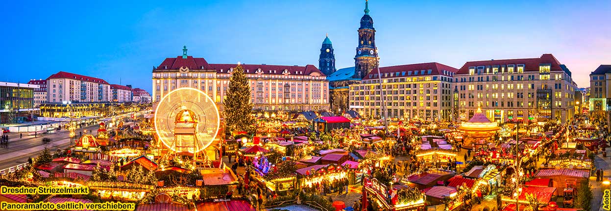 Weihnachtsmarkt-Reisen Dresden Elbe, Dresdner Striezelmarkt 2023 2024, Sachsen.