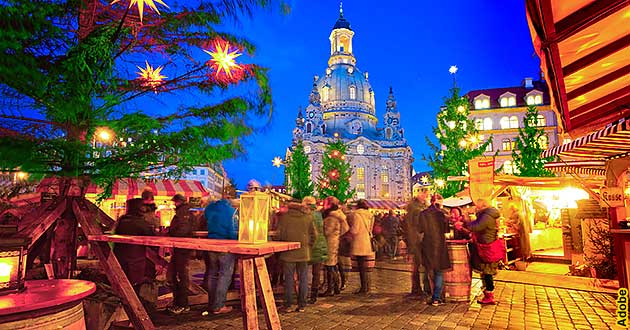 Weihnachtsmarkt-Reisen Dresden Elbe, Dresdner Striezelmarkt 2023 2024, Sachsen.