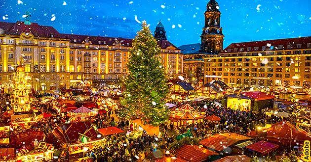 Weihnachtsmarkt-Reisen Dresden Elbe, Dresdner Striezelmarkt 2024 2025, Sachsen.