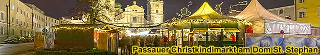 Weihnachtsmarkt-Reisen Passau an der Donau 2022 2023 in Bayern, Passauer Christkindlmarkt vor dem Dom St. Stephan