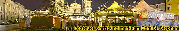 Weihnachtsmarkt-Reisen Passau an der Donau 2024 2025 in Bayern, Passauer Christkindlmarkt vor dem Dom St. Stephan