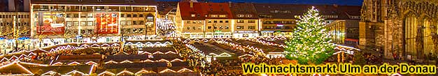 Weihnachtsmarkt-Reisen Ulm Donau 2024 2025 Baden-Wrttemberg, Ulmer Weihnachtsmarkt auf dem Mnsterplatz in Schwaben 