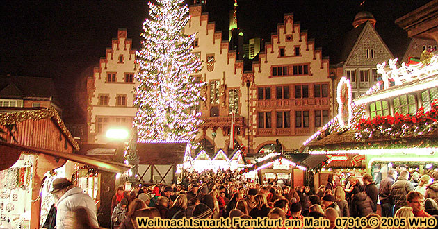 Weihnachtsmarkt-Reisen Frankfurt Main 2024 2025 Hessen. Frankfurter Weihnachtsmärkte am Römer und Römerberg, an der Paulskirche und am Flughafen.