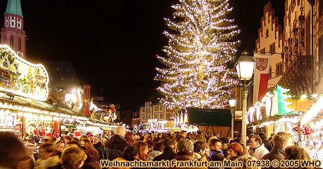 Weihnachtsmarkt-Reisen Frankfurt Main 2023 2024 Hessen. Frankfurter Weihnachtsmärkte am Römer und Römerberg, an der Paulskirche und am Flughafen.