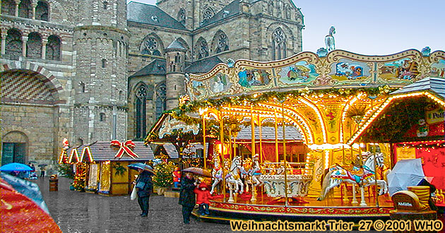 Weihnachtsmarkt-Reisen Trier Mosel 2024 2025. Weihnachtsmärkte am Trierer Dom und Hauptmarkt.